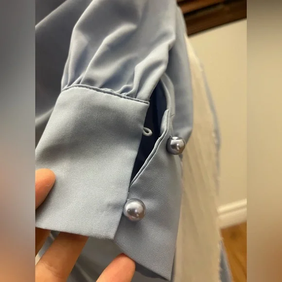 Powder Blue Fringe Wrap Dress Medium - Picture 4 of 10